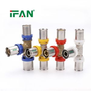Ifan Forged Press Tee Equal Brass Smooth Surface High Pressure Connector Pipe Fittings Multilayer Brass Press Fittings