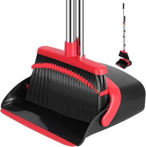 Broom and Dustpan Set, 52-in Long Adjustable Handle Broom Dustpan Combo with Dustpan Teeth to Automatically Clean Hair Suitable for Home Kitchen Office Hall Flo