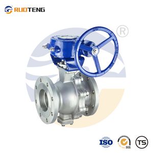 [Ruoteng] Fixed Turbine Ball Valve Pn16 Material SS304 SS316 SS316L CF8 Wcb Stainless Steel 2PC Flange End Ball Valve with Worn Gear