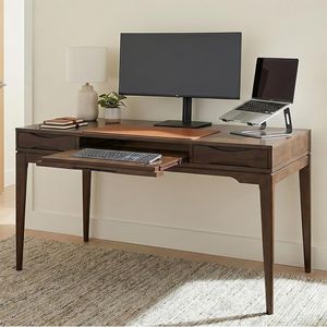 Wide Solid Wood Writing Desk Computer Table with Drawers and Flip-Down Keyboard for Workspace or Study