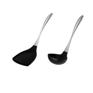 430 Stainless Steel Spatula for Kitchen Utensils, Hollow Handle, Cooking Spatula, Thickened Silicone, Non-Stick Pan, Black Spatula