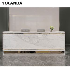Yolanda Customized Unique Art Shape LED Light Modern Furniture White Beauty Salon SPA Gallery Luxury Reception Counter Front Desk