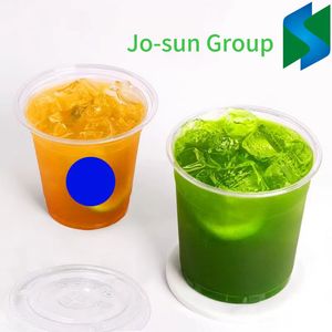 Jo-Sun Clear Disposable Coffee Milk Tea Ice Cream Jelly Plastic PLA Cup 100% Biodegradable Cup with Lid