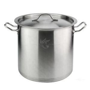 Hotel Restaurant Kitchen Profession Tall Straight-Shaped Non-Magnetic Silver Cooking Soup Pots Stainless Steel Stock Pot