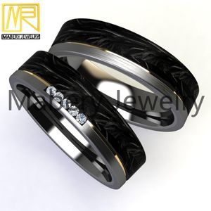 Matte Black Forged Carbon Wedding Ring, Matching Stainless Steel Jewelry