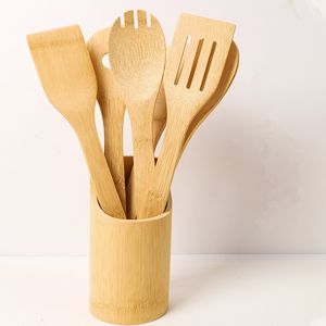 Kitchen Tool Bamboo Wooden Cooking Spoons 6PCS Wood Spatula Utensil Set