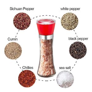 Manual Lid Black and Clear Glass Mills Salt and Pepper Grinders