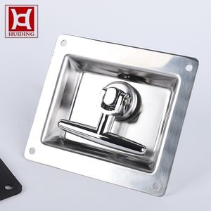 Polished Stainless Steel Recessed T-Handle Latch with Rubber Gasket and Screw Holes for Truck Tool Box