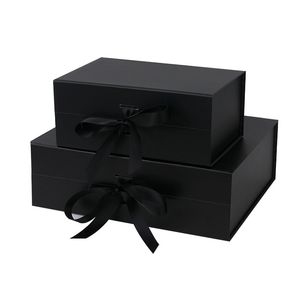 Fancy Magnet Carton Black Rigid Flat Luxury Magnetic Folding Gift Jewelry Box