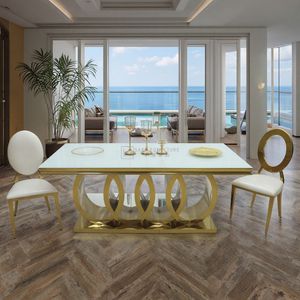 Modern Luxury Gold Stainless Steel Glass Dining Table