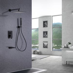 3 Way in Wall Matt Black Rainfall Shower Set Concealed Brass Shower Mixer