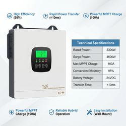 2.3kw Hybrid Solar Inverter 24V Pure Sine Wave off Grid Single Output MPPT