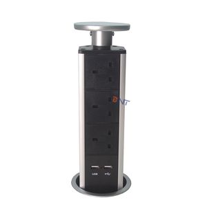 Bnt Aluminum 9cm Hole Retractable Outlet Plug Pop up 3 Power Socket with 2 USB Outlet Kitchen Socket