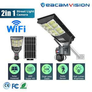 6MP Dual Lens PTZ WiFi Camera + Solar Street LED Light, Supports Ubox APP Monitoring