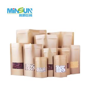Kraft Paper Stand up Zipper Window Bag for Food Packaging Custom Printable Design with Biodegradable Eco-Friendly Material for Grain Storage