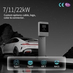 Type1/Type2/Gbt/Nacs 7/11/22kw AC Electric Car Charging Station EV Charger with RFID