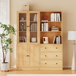 Modern 6-Tier Bookshelf Display Bookcase with Glass Doors Storage Cabinet