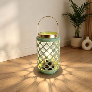 Warm White Battery Powered Table Lamp Hollow Metal LED Lantern