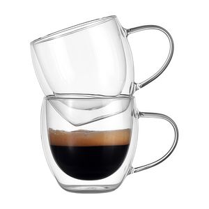 Borosilicate Glass Insulated Classical V Shape Cup Double Wall Glass Coffee Mug for Latte