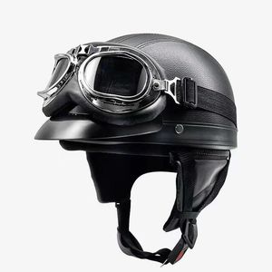 Retro Motorcycle Helmet Leather Half Helmet Open Face Helmet
