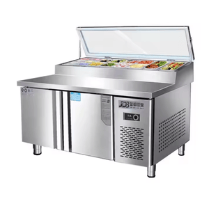 Stainless Steel Salad Cabinet Refrigerated Frozen Pizza Shop Restaurant Commercial Display Cabinet Operating Table