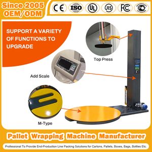 Wrap Machine Manufacturer Inline/Online Rotary Arm Stretch Shrink Roll POF PE Film Strapping Top Press Packaging Automatic Pallet Wrapping Machine