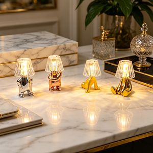 Mini Gold Plated Little Man LED Table Lamp Battery Operated Cute Figurine Night Light for Home Cafe Bar Desktop Decor Gift Lamp