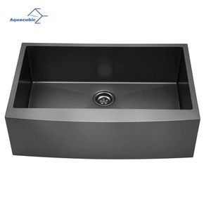 Aquacubic Gunmetal Black Nano Single Bowl Stainless Steel Apron Farm House Handmade Kitchen Sink