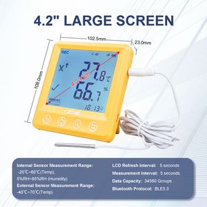 Industrial Temperature Humidity Sensor BLE Temperature Hygrometer Data Logger External Probe for Server Room, Warehouse Monitoring
