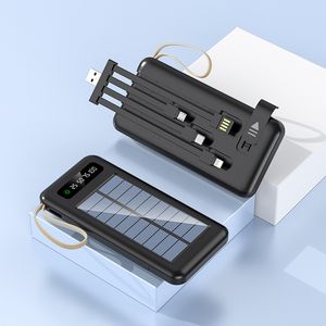 Solar Energy Power Bank Build in Cable 20000 mAh Power Bank Popular LED Light Digital Dual Ports OEM Customized Power Bank