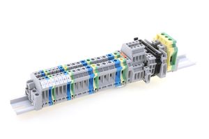 Screw Cage Clamp UK Terminal Block Feed Through Gray Blue DIN Rail Mounted
