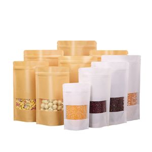 Packaging Biodegradable Kraft Paper Zip Lock Bag in Stock Kraft Paper Bag with Window for Food Kraft Paper Zipper Bag