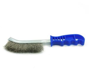 Industrial-Grade Crimped Steel Wire Scratch Brush with Heavy-Duty Plastic Handle for Cleaning