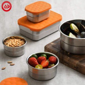 Wholesale Stainless Steel 304 Orange Frozen Custom Stainless Steel Food Container with Silicone Lid