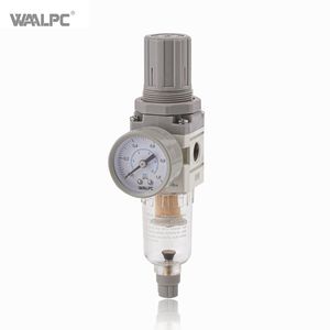 Waalpc Pneumatic Components Quality 1/8'' 1/4'' Pneumatic Compressed Air Filter Regulator with Gauge Pressure Reducing Valve Auto Drain Compressor NPT/PT