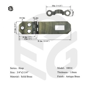 Antique Bronze Hasp-1.0mm Solid Brass Polished for Treasure Boxes