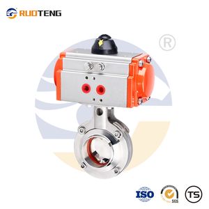 [Ruoteng] Double Acting High Temperature Tri Clamp Food Grade Stainless Steel Pneumatic Actuated Sanitary Butterfly Valve