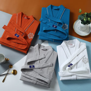 Custom Embroideried Nightgown Bathrobe White 100% Cotton Hotel Bathrobe for Adults