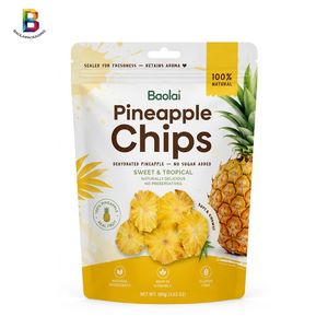 Custom Stand up Zipper Pouch for Dried Pineapple, Freeze-Dried Fruit & Snacks Packaging Aluminum Barrier Bag with Hang Hole