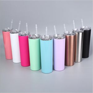 Skinny Tumbler Double Wall 18/8 Stainless Steel Travel Mug with Straw