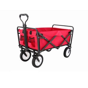 Folding Push Wagon Cart, Collapsible Outdoor Utility Camping Grocery Beach Wagon