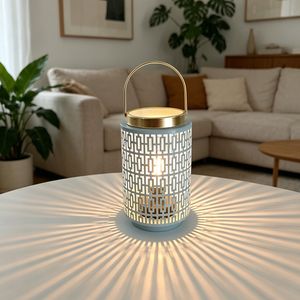 Battery Operated Iron LED Lantern Hollow Cutout Table Night Light