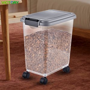 Pet Food Storage Container Air-Tight Durable Plastic Transparent with Cup with Caster Large Capacity