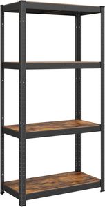Adjustable Storage Shelves, for Living Room, Kitchen, Garage, Rustic Brown and Black