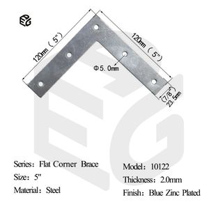 Industrial 5" Flat Corner Bracket 2.0mm Steel Blue Zinc Coated for Machinery Cabinet Support