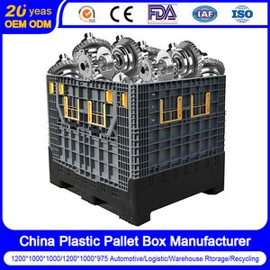 Chinese 610L Heavy Duty Large Big Industial Food Grade Solid Rigid HDPE Stackable Mega Warehouse Storage Plastic Pallet Box Container with Lid
